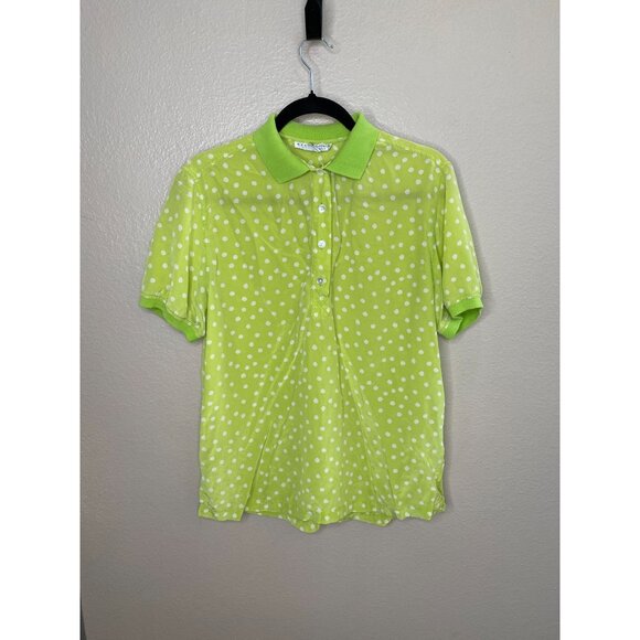 Real Clothes Saks Fifth Avenue Womens Silk Green Polka Dot Polo Shirt Small - Picture 1 of 5